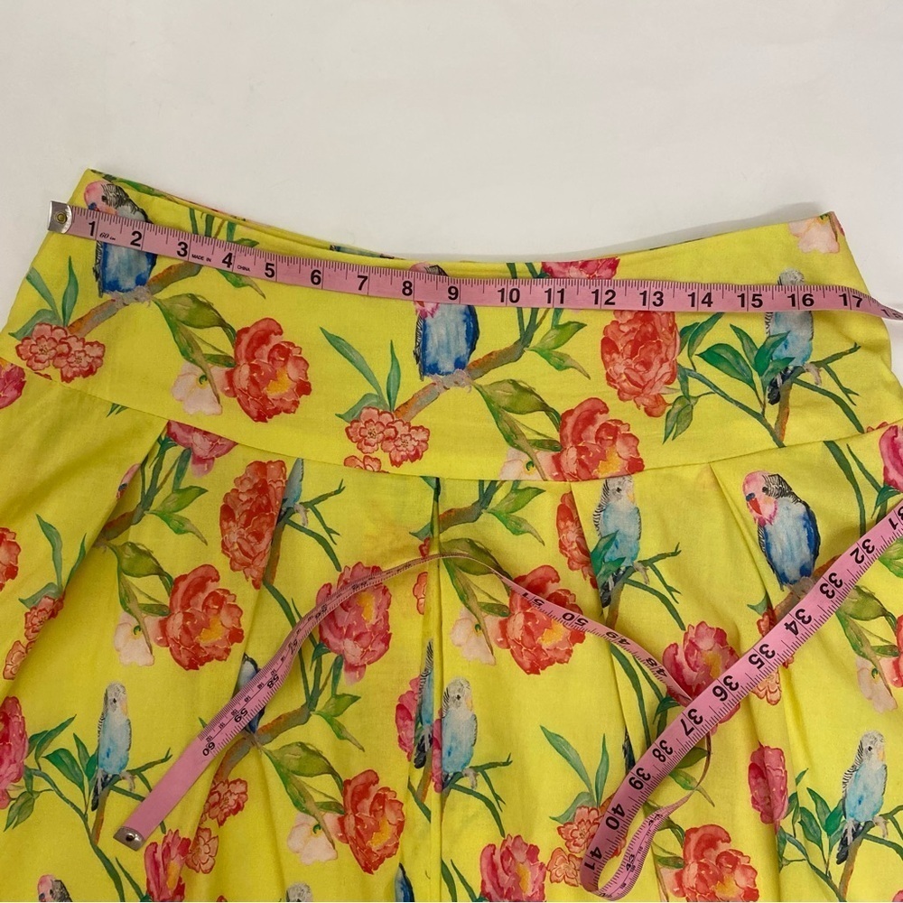 Brooke Wright Designs || Pleated Skirt with Sash Belt Bow Birds Floral Yellow 12 - Picture 7 of 10